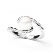Inel cu perla naturala alba din argint si cristale zirconiu DiAmanti SK19248R-W-G